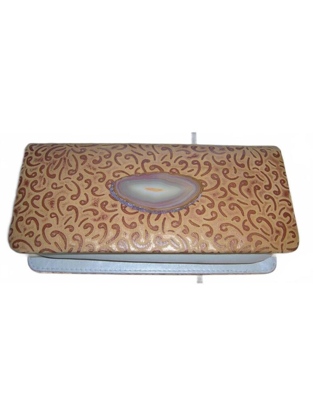 Rare L. Cheri NY Handcrafted Agate Accent Evening Clutch